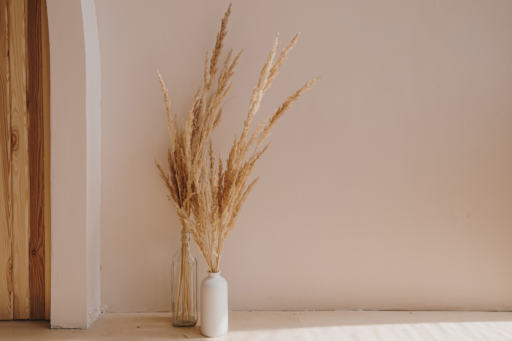 Vases with Pampas Grass against the Wall